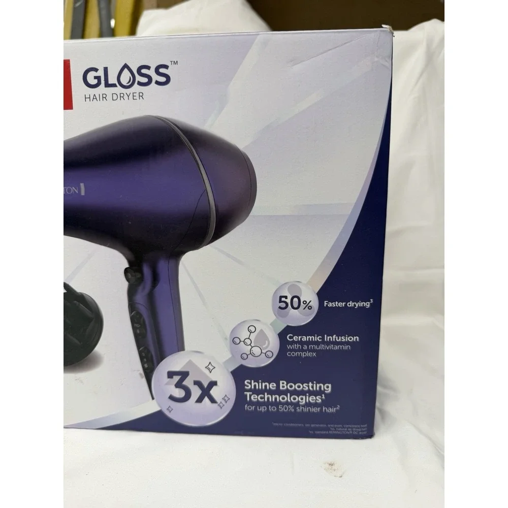Remington Gloss Hair Dryer 1875W Purple Ceramic Ionic AC Motor 94433099
